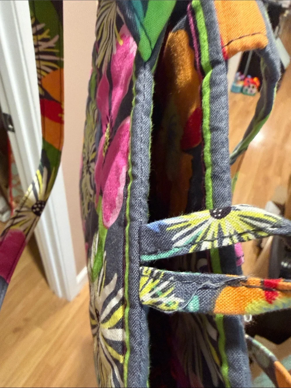 Vera Bradley Quilted Floral Tote in Navy with Multicolor Blooms- like New
